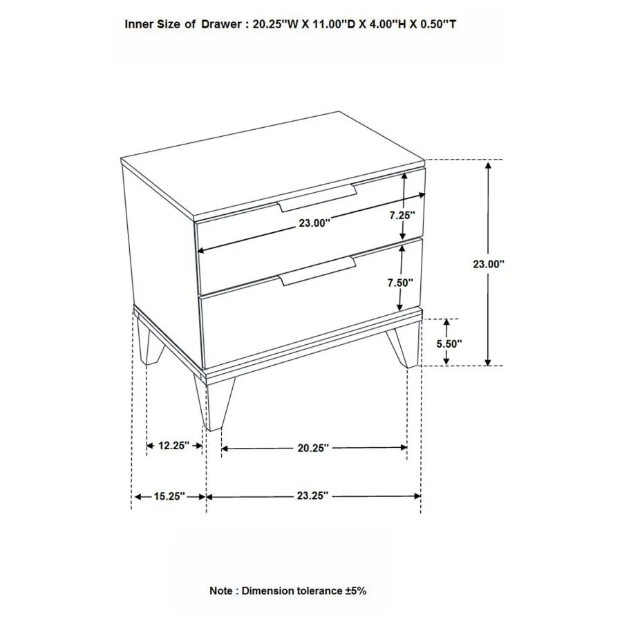 2-drawer Nightstand Walnut Brown with Faux Marble Top