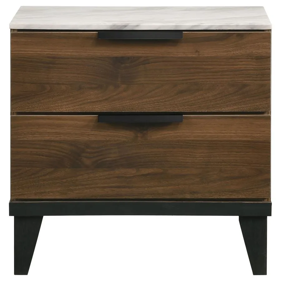 2-drawer Nightstand Walnut Brown with Faux Marble Top
