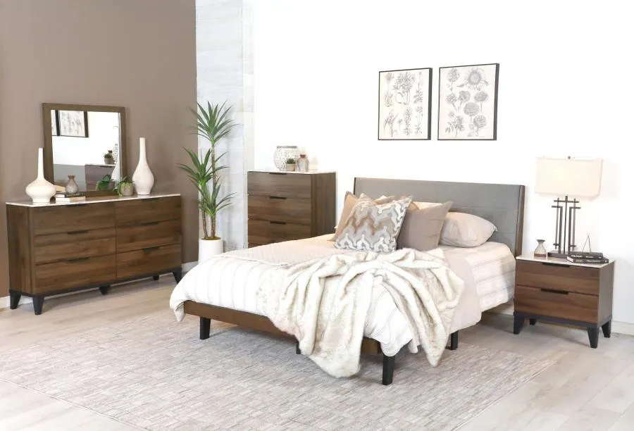 2-drawer Nightstand Walnut Brown with Faux Marble Top