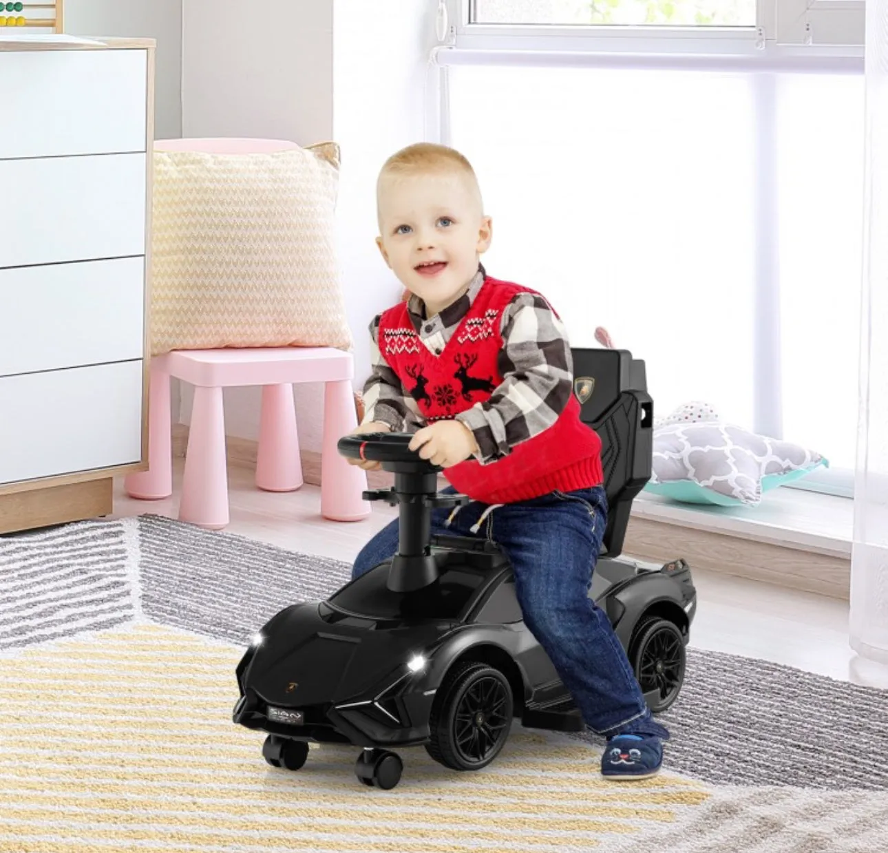 2025 Licensed 3 in 1 Super Cool Lamborghini Push Car / Walking Toy Stroller | Storage | USB | Lights | Sleek Designz
