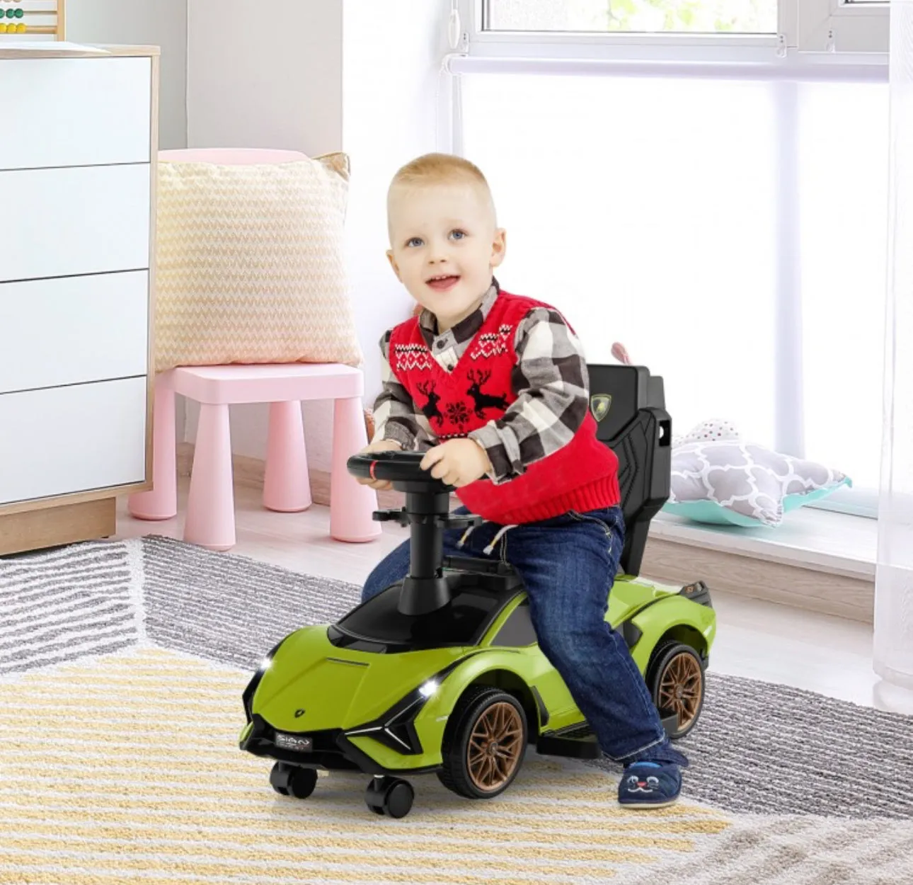 2025 Licensed 3 in 1 Super Cool Lamborghini Push Car / Walking Toy Stroller | Storage | USB | Lights | Sleek Designz