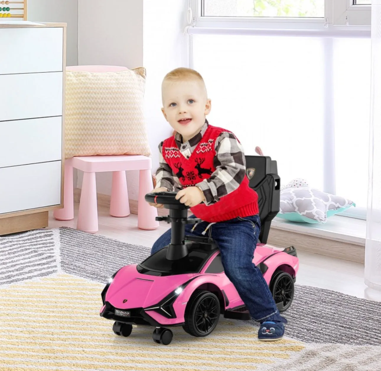 2025 Licensed 3 in 1 Super Cool Lamborghini Push Car / Walking Toy Stroller | Storage | USB | Lights | Sleek Designz