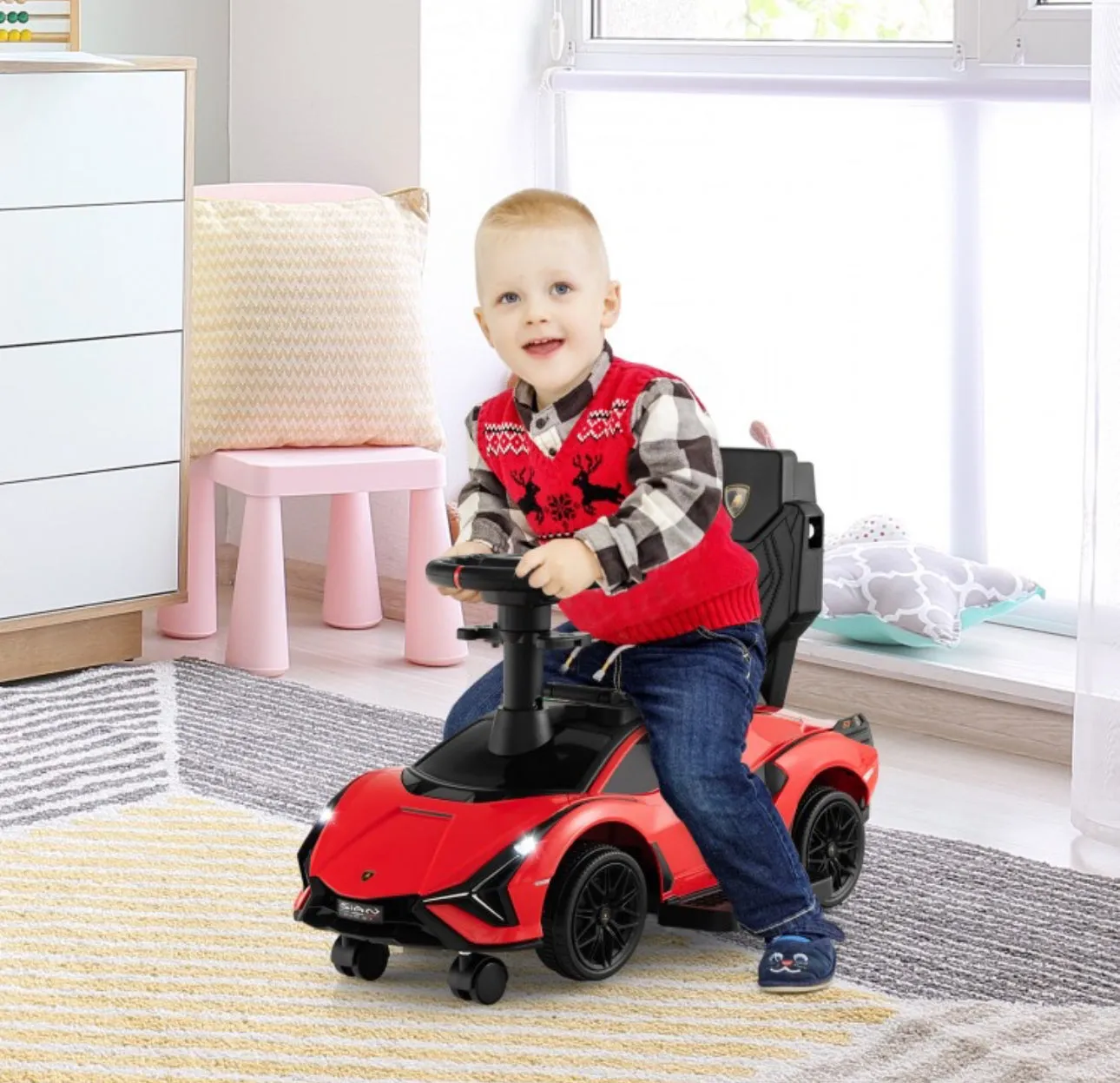2025 Licensed 3 in 1 Super Cool Lamborghini Push Car / Walking Toy Stroller | Storage | USB | Lights | Sleek Designz