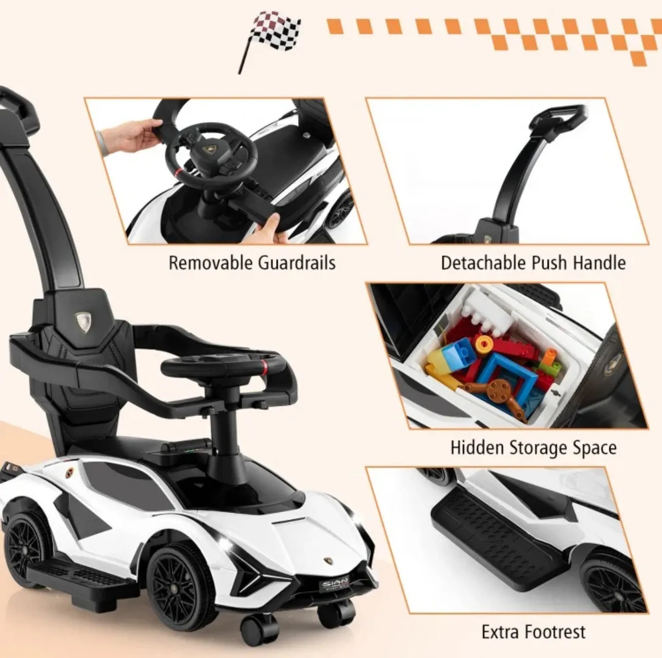 2025 Licensed 3 in 1 Super Cool Lamborghini Push Car / Walking Toy Stroller | Storage | USB | Lights | Sleek Designz