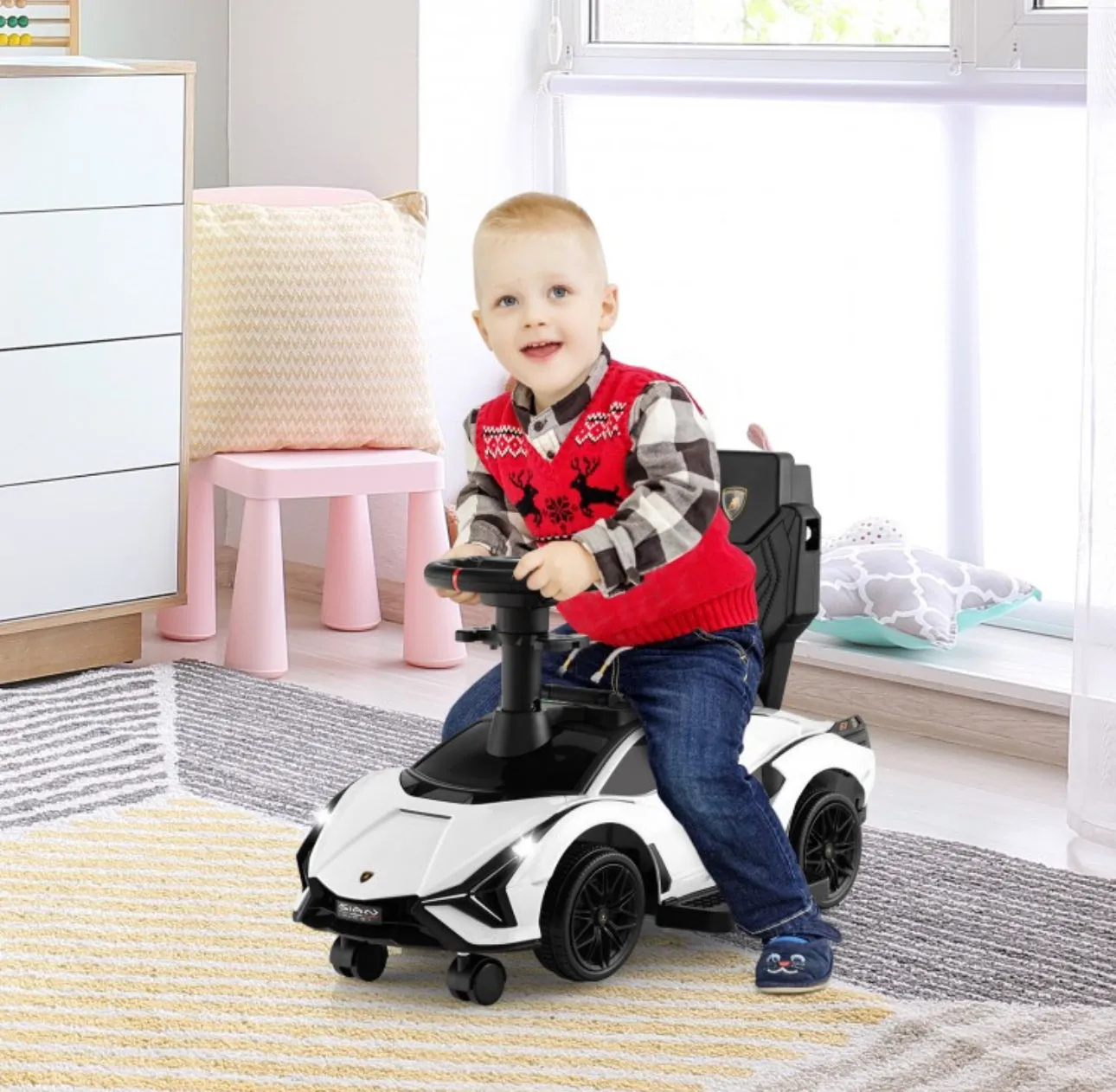 2025 Licensed 3 in 1 Super Cool Lamborghini Push Car / Walking Toy Stroller | Storage | USB | Lights | Sleek Designz
