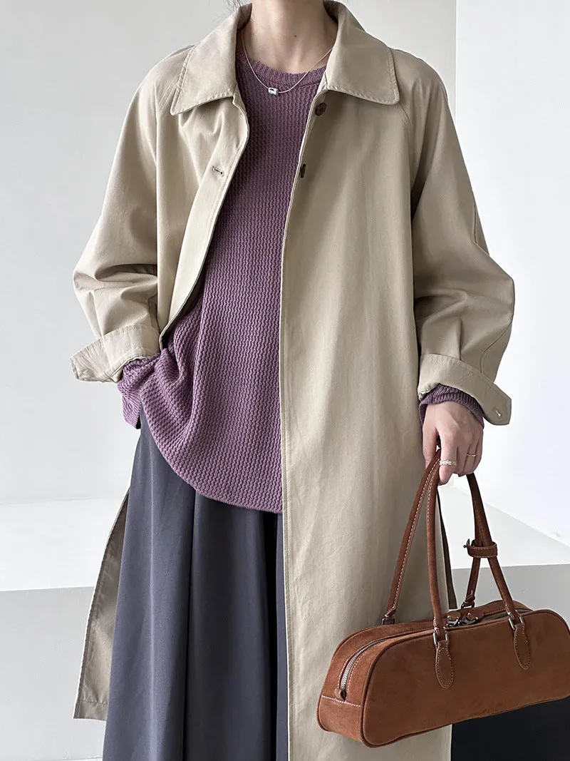 2025 Tachibana popular autumn new commuter senior design style loose knee stand-up collar versatile trench coat 2497