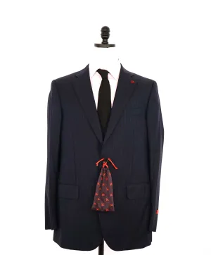 $4,495 ISAIA - Chalk Stripe *AQUASPIDER Base Sanita* Coral Pin Suit - 42L