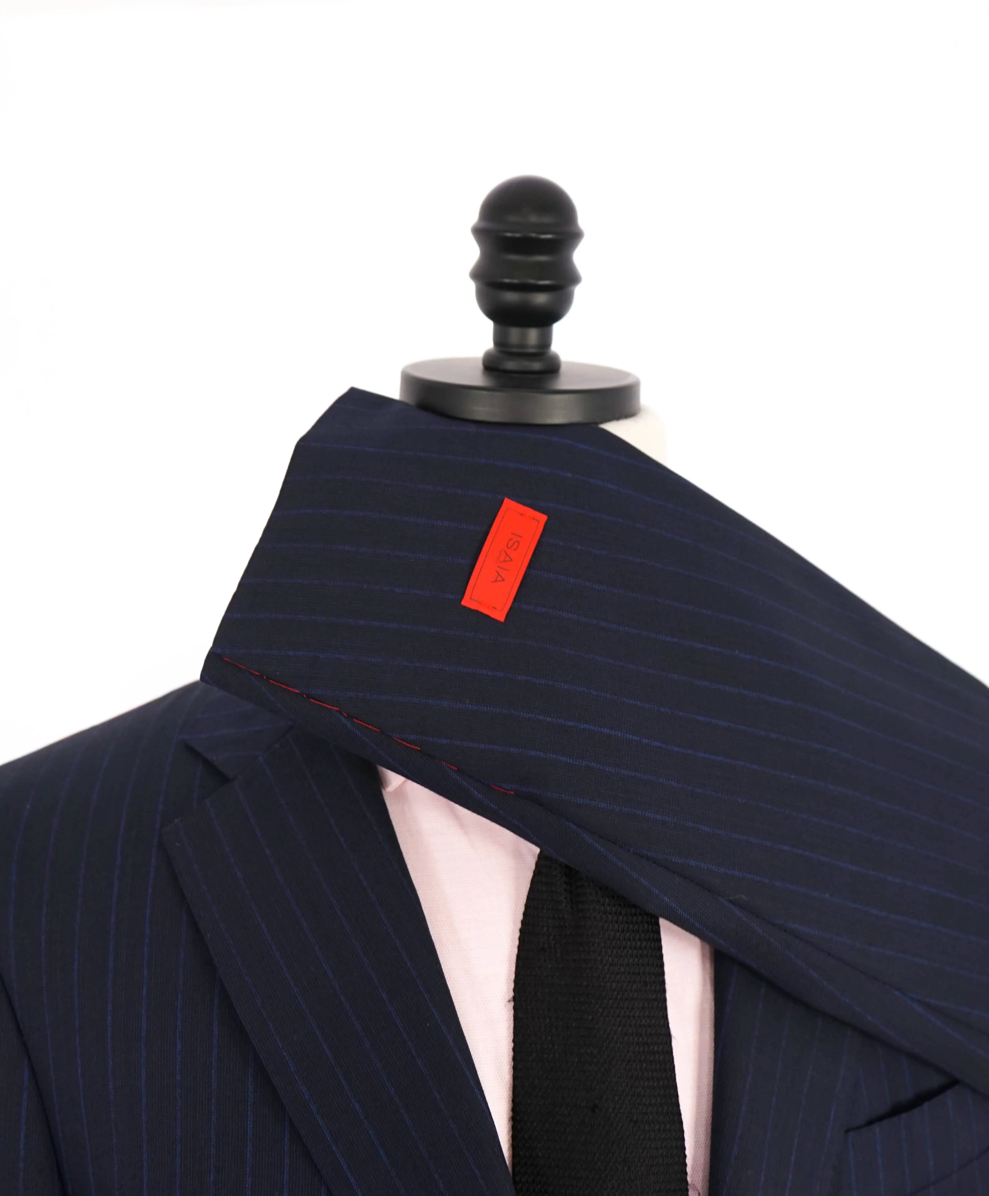$4,495 ISAIA - Chalk Stripe *AQUASPIDER Base Sanita* Coral Pin Suit - 42L