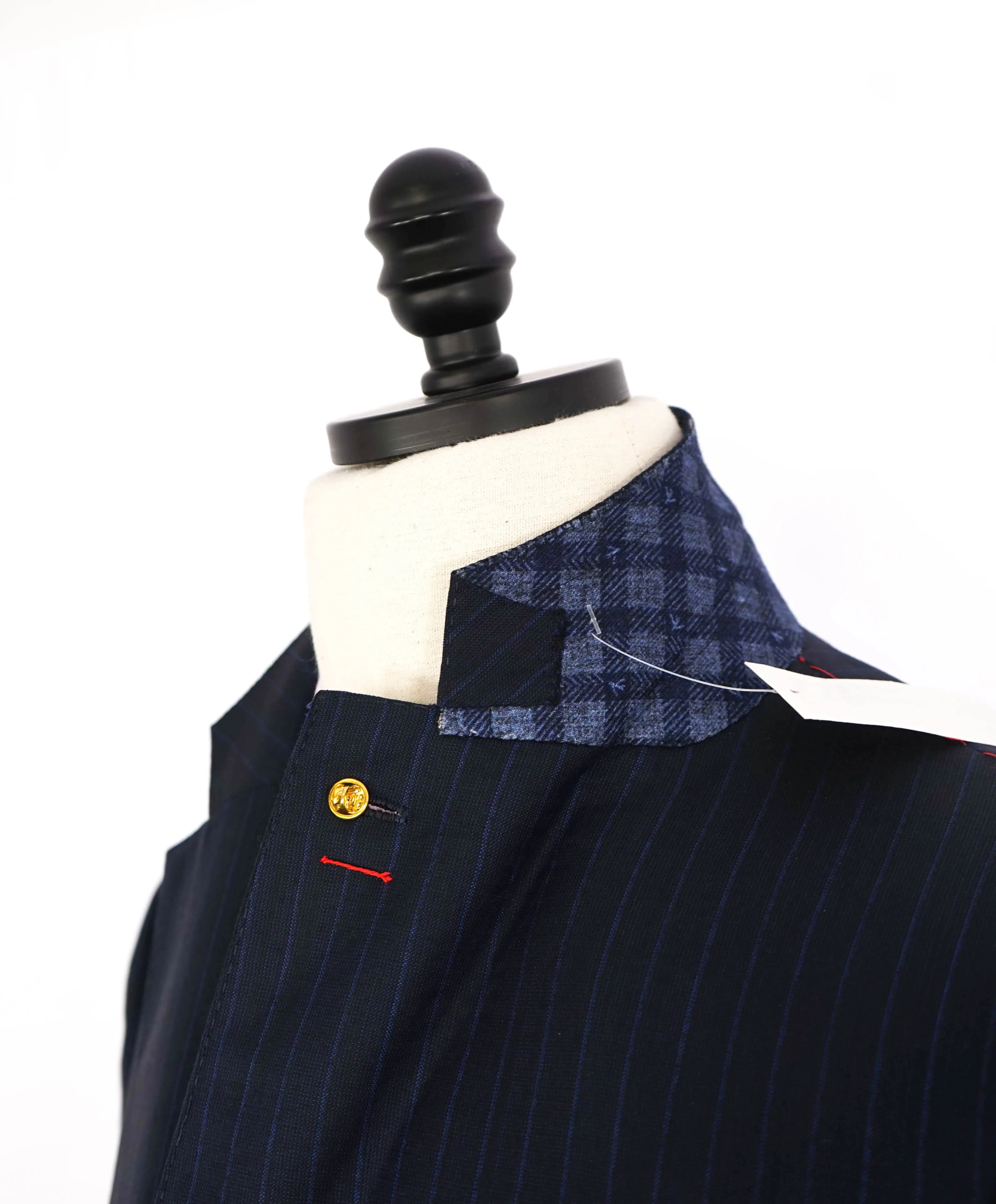 $4,495 ISAIA - Chalk Stripe *AQUASPIDER Base Sanita* Coral Pin Suit - 42L