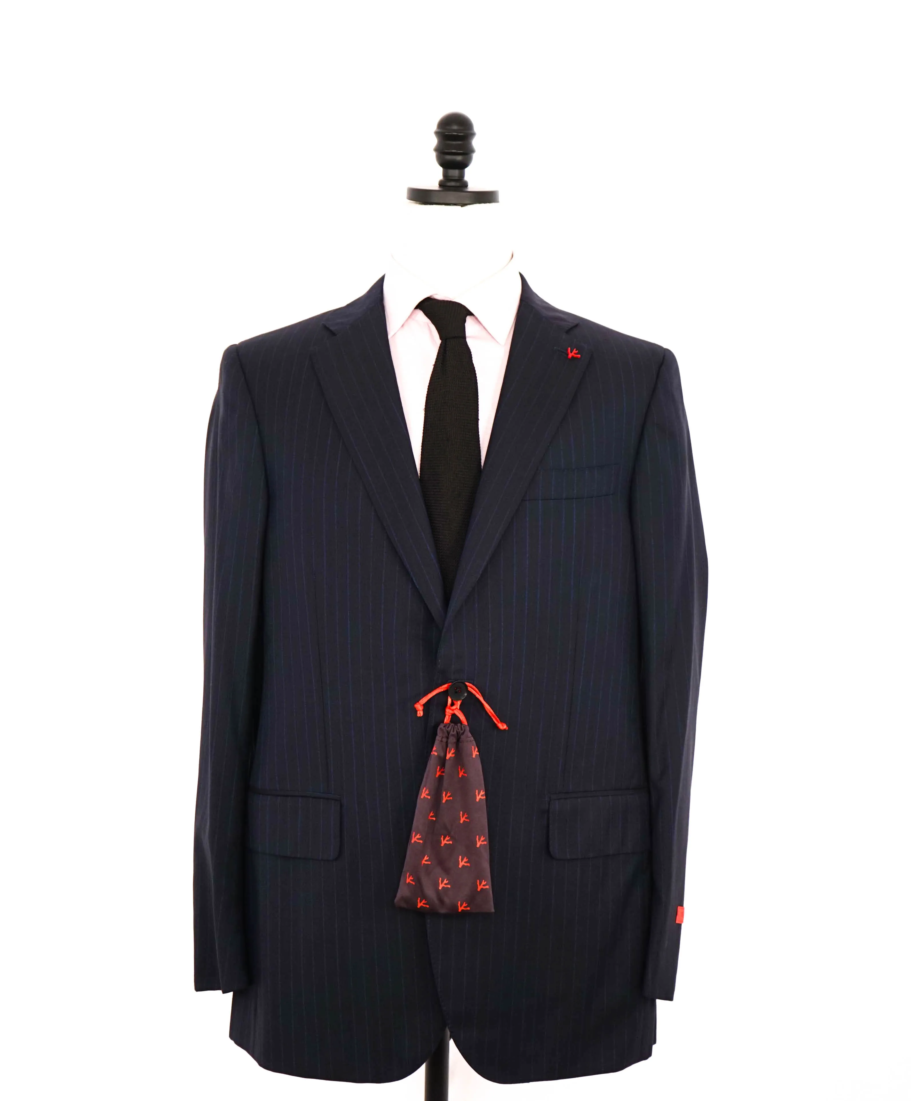 $4,495 ISAIA - Chalk Stripe *AQUASPIDER Base Sanita* Coral Pin Suit - 42L