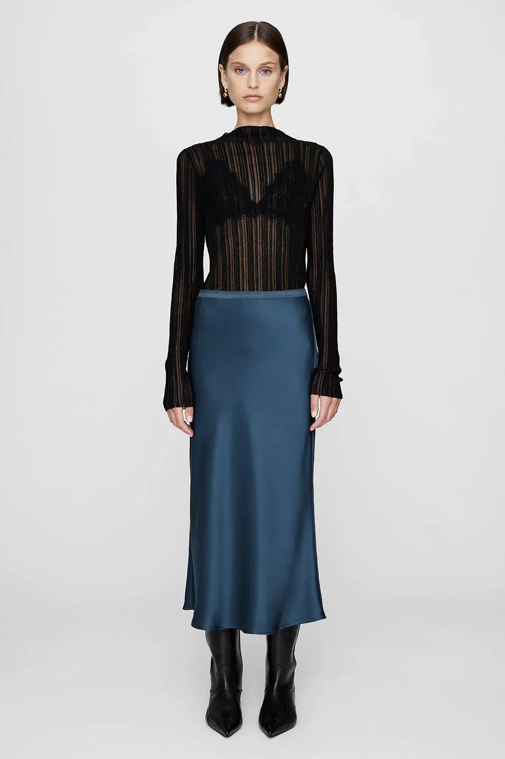 AB Bar Silk Skirt - Navy