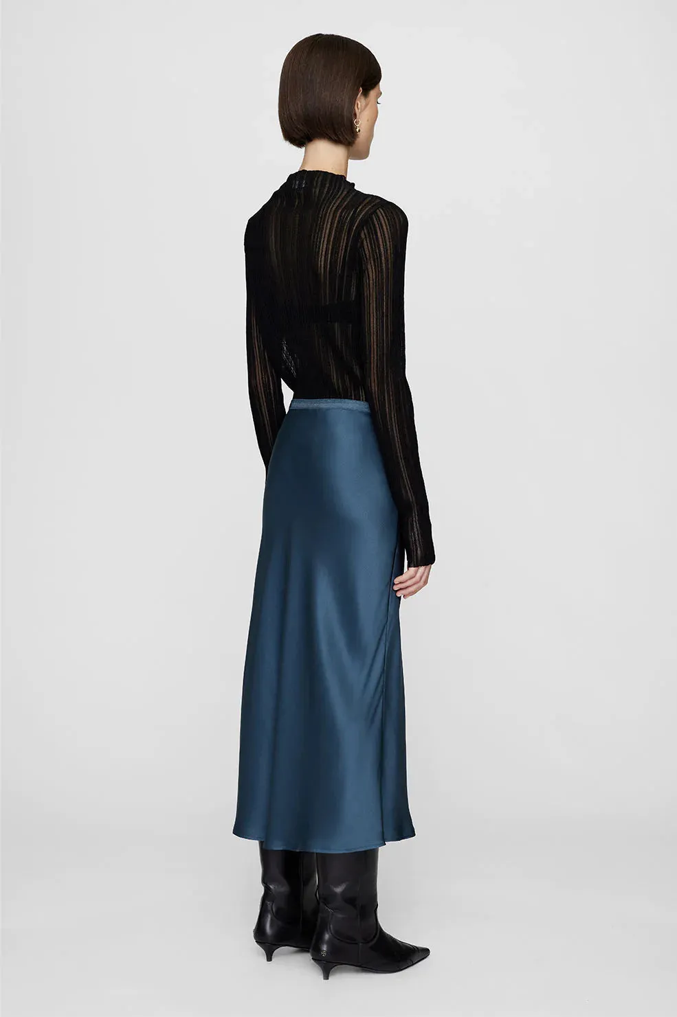 AB Bar Silk Skirt - Navy