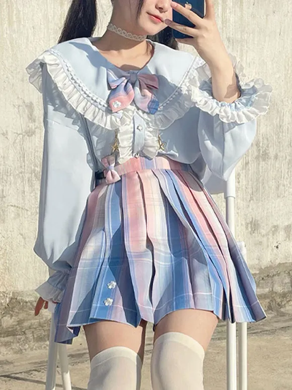Academic Lolita SK Light Sky Blue Ombre Lolita Skirts