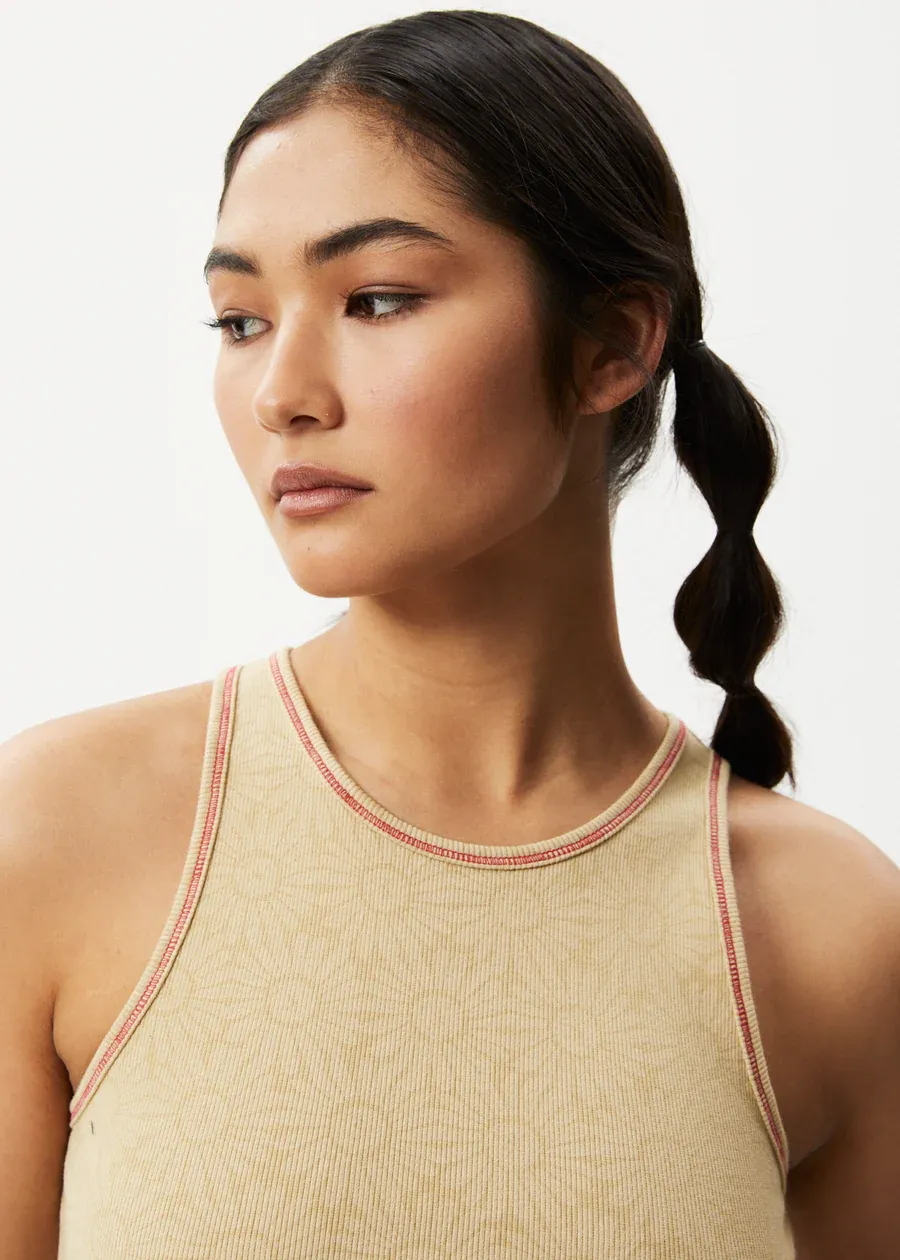 Afends Dandy Pearly Floral Ribbed Singlet - Camel