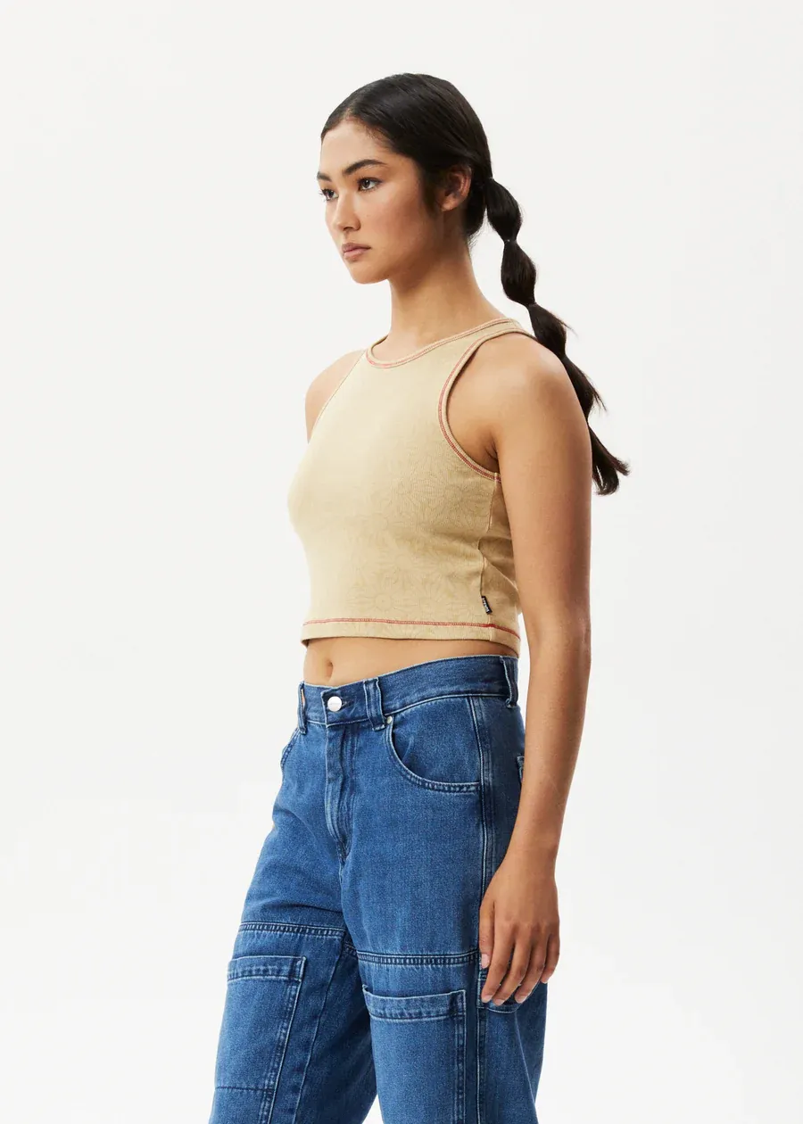 Afends Dandy Pearly Floral Ribbed Singlet - Camel