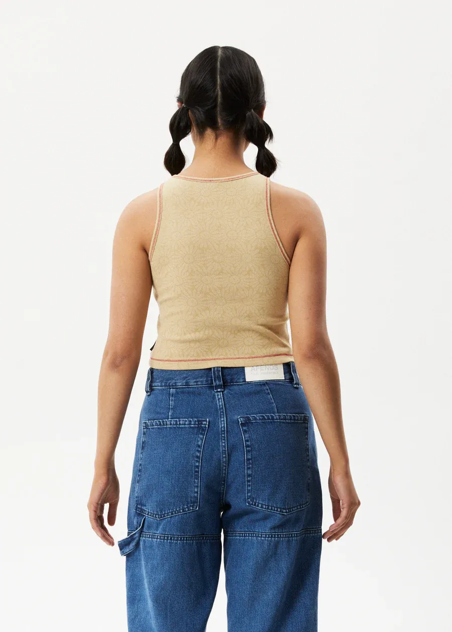 Afends Dandy Pearly Floral Ribbed Singlet - Camel