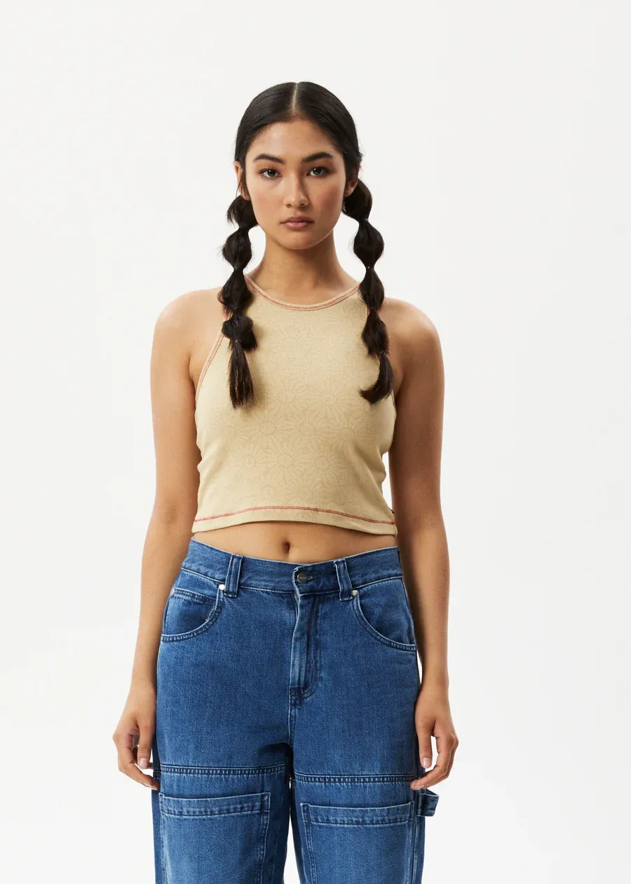 Afends Dandy Pearly Floral Ribbed Singlet - Camel