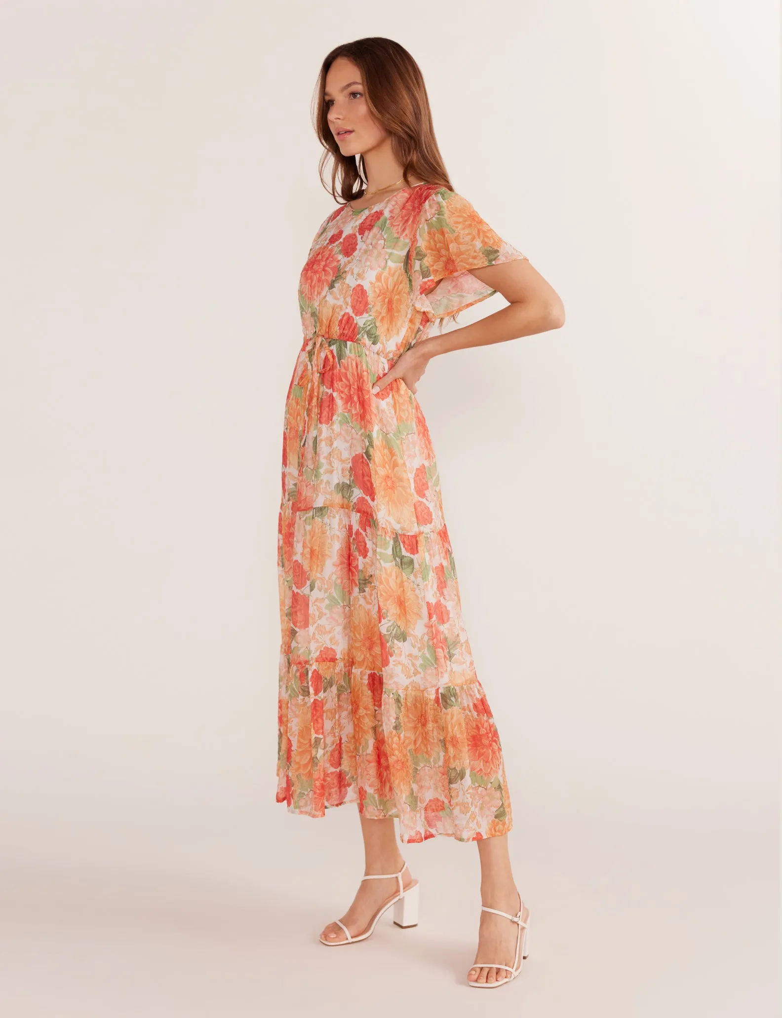 Aida Flutter Sleeve Midi Dress