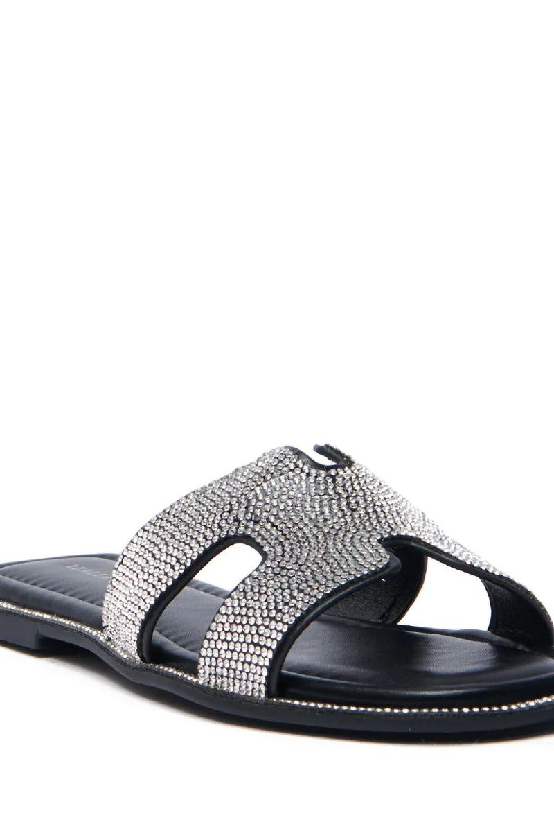 AKIRA PRINCESS PEACHY BLACK SLIP ON EMBELLISHED SANDAL