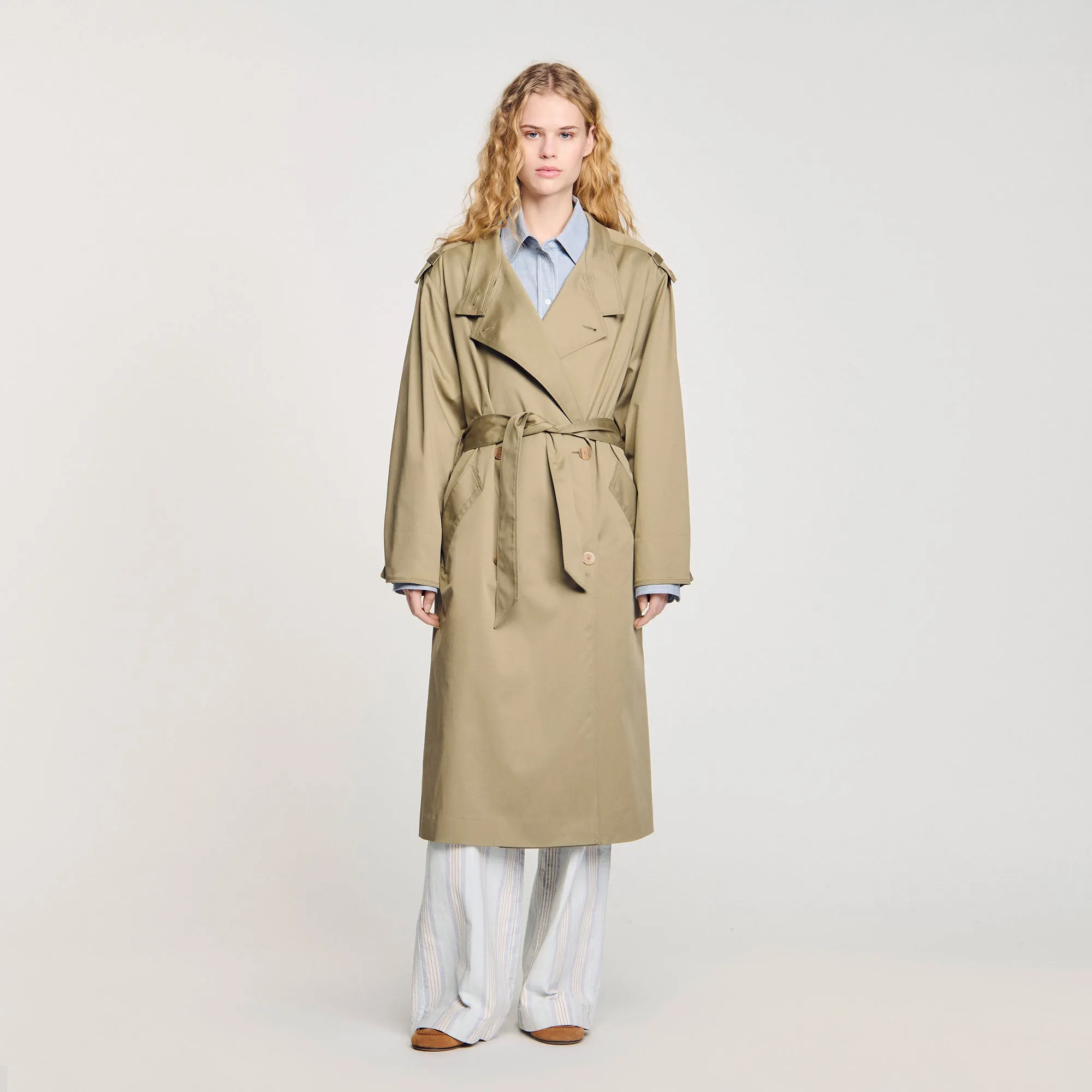 Aliocha Trench Coat With Belt Olive Green