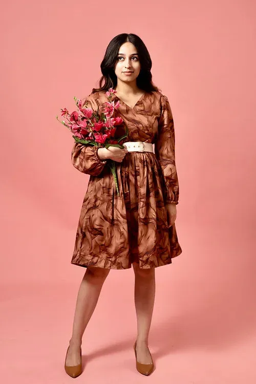 Anna Brown Midi Dress With Belt