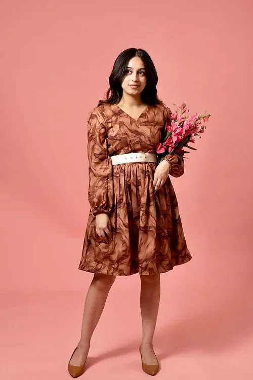 Anna Brown Midi Dress With Belt
