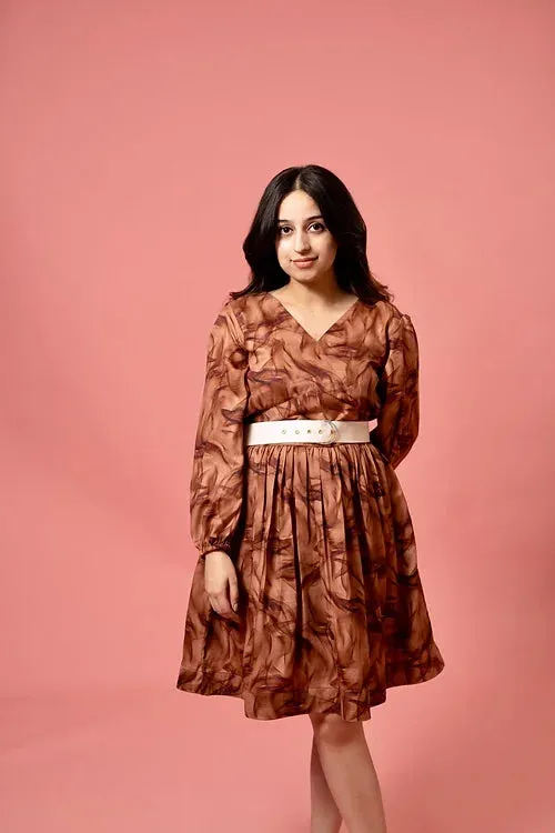 Anna Brown Midi Dress With Belt