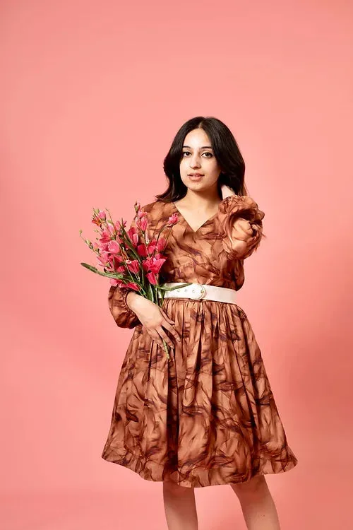 Anna Brown Midi Dress With Belt
