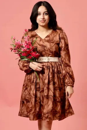 Anna Brown Midi Dress With Belt