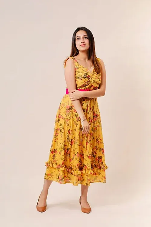 Anna Yellow Floral Midi Dress
