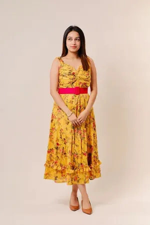 Anna Yellow Floral Midi Dress