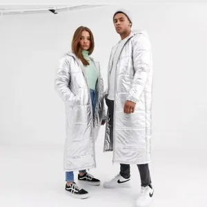 another influence silver metallic longline puffer coat