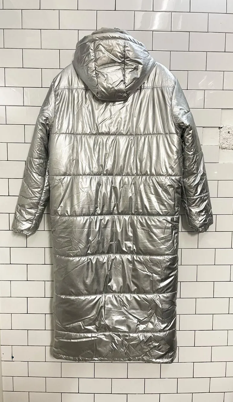 another influence silver metallic longline puffer coat