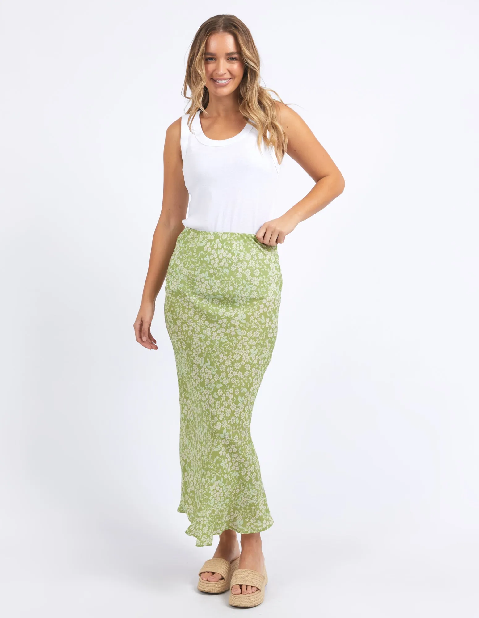ANTALYA FLORAL SKIRT || LIGHT GREEN