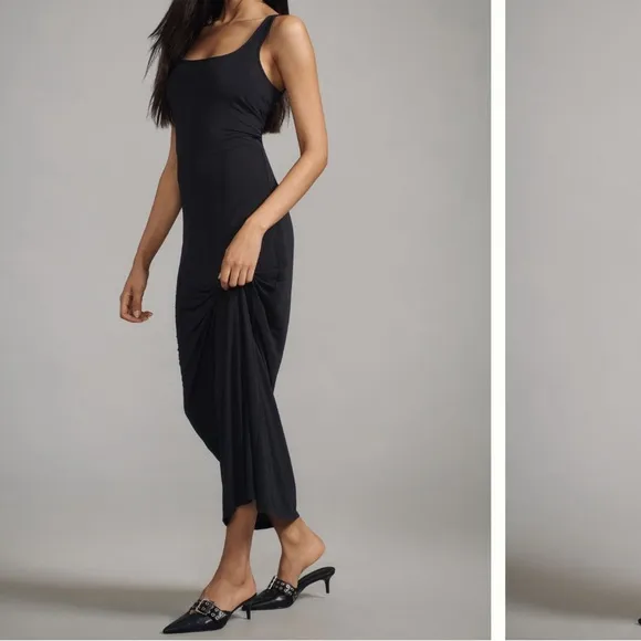Anthropologie Black Knit Slip Dress - Elegant Black Maxi Dress