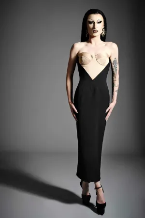 Asymmetric Waist Demi Cup Midi Dress