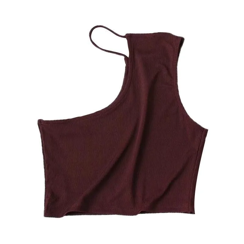 Asymmetry Cropped Knit Tank Tops
