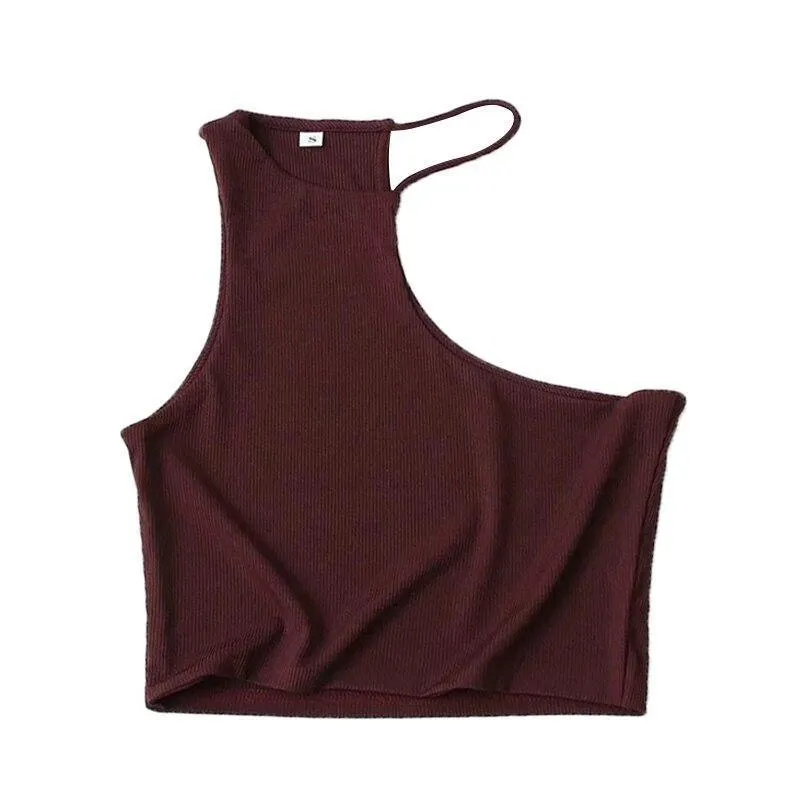 Asymmetry Cropped Knit Tank Tops