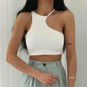 Asymmetry Cropped Knit Tank Tops