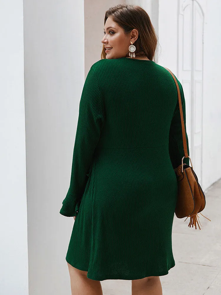 Autumn and Winter Large Size Dress V-neck Sexy Skirt