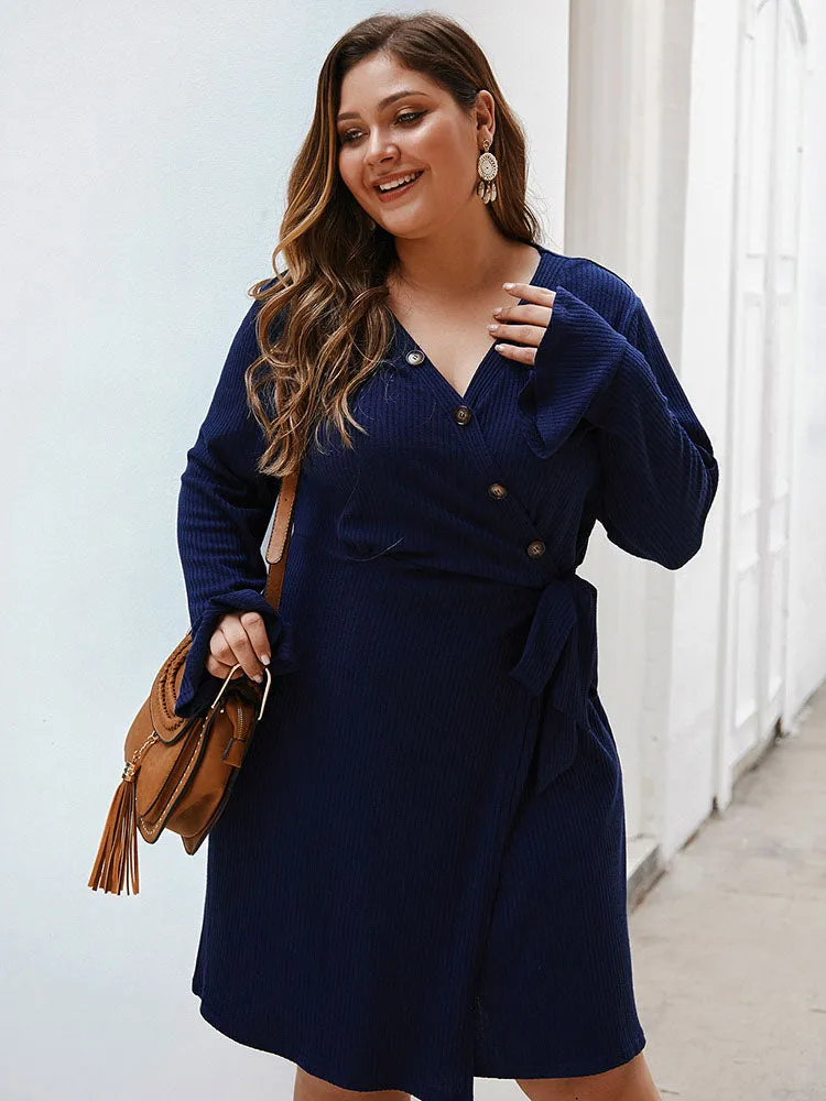 Autumn and Winter Large Size Dress V-neck Sexy Skirt