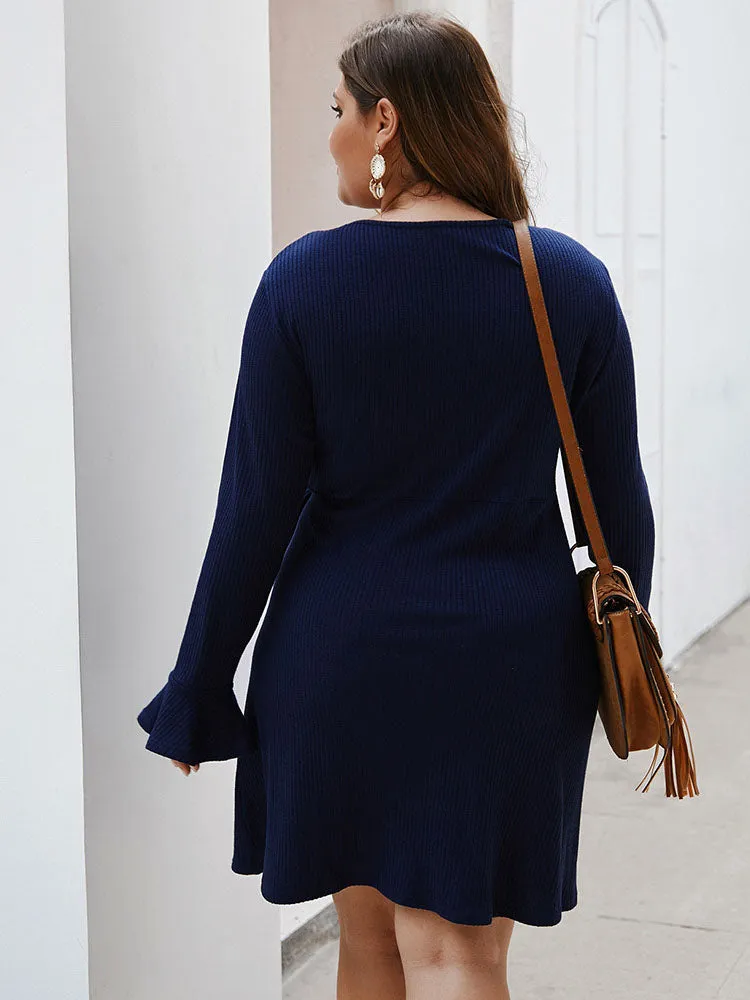 Autumn and Winter Large Size Dress V-neck Sexy Skirt