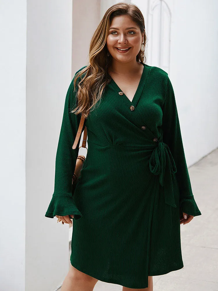 Autumn and Winter Large Size Dress V-neck Sexy Skirt