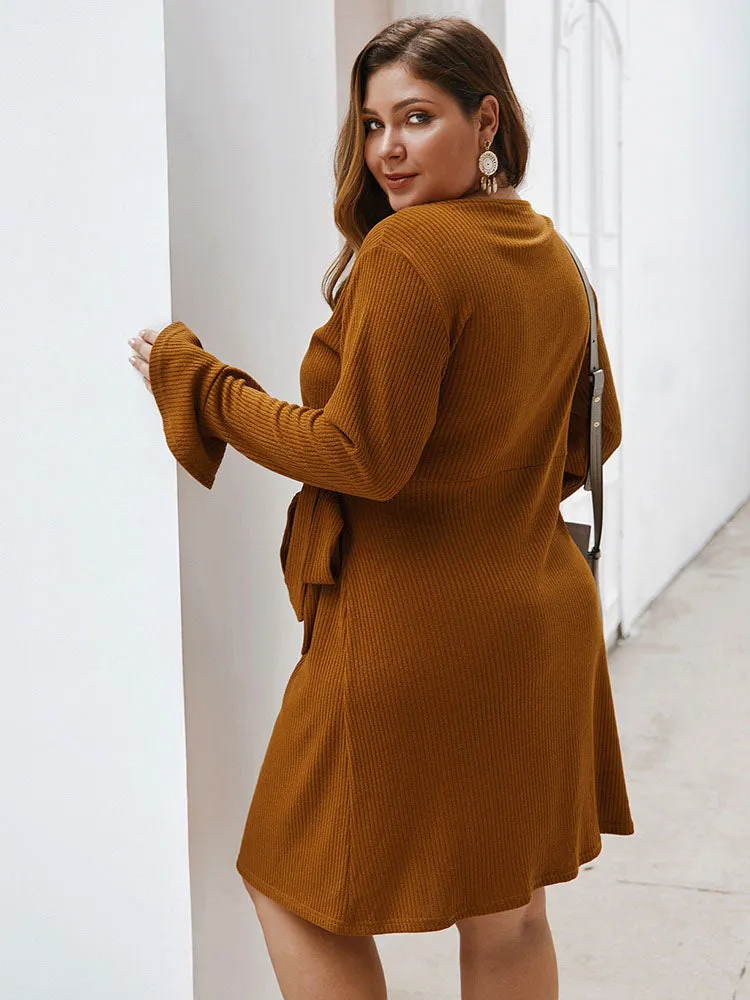 Autumn and Winter Large Size Dress V-neck Sexy Skirt