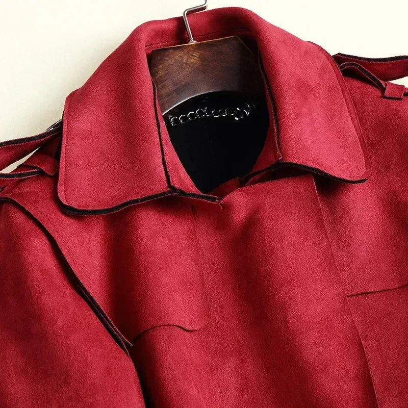 Autumn Suede Long Elegant Slimming Trench Coat Outwear