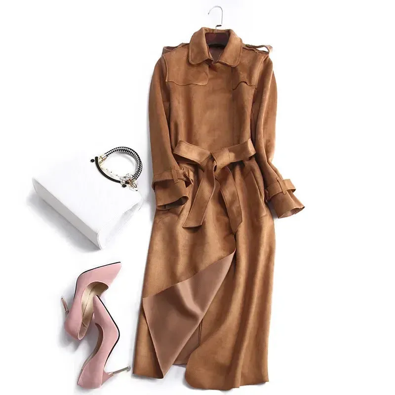 Autumn Suede Long Elegant Slimming Trench Coat Outwear