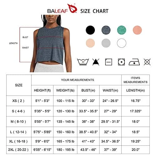 BALEAF Women's Crop Tops Workout Cropped Tank Tops Athletic Muscle Shirts Heather Navy Size