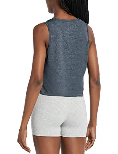 BALEAF Women's Crop Tops Workout Cropped Tank Tops Athletic Muscle Shirts Heather Navy Size