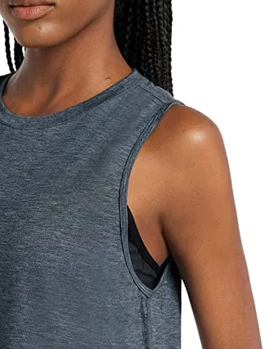 BALEAF Women's Crop Tops Workout Cropped Tank Tops Athletic Muscle Shirts Heather Navy Size