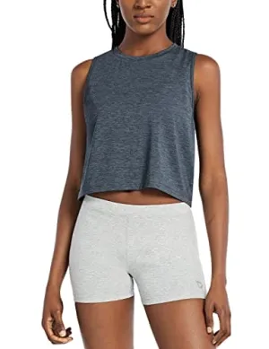 BALEAF Women's Crop Tops Workout Cropped Tank Tops Athletic Muscle Shirts Heather Navy Size